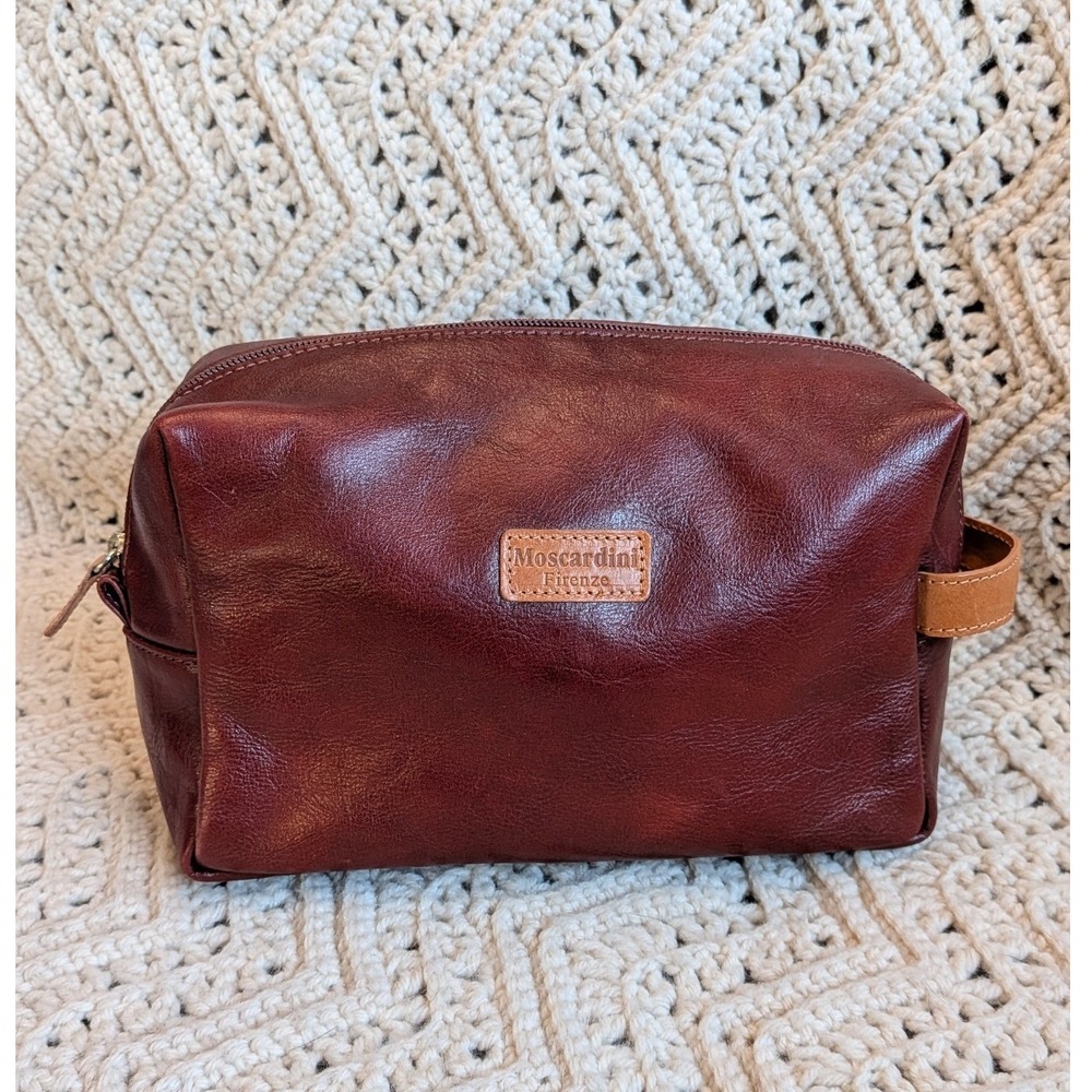 Moscardini Firenze Italian Men's Leather Toiletry Bag Made in Italy
